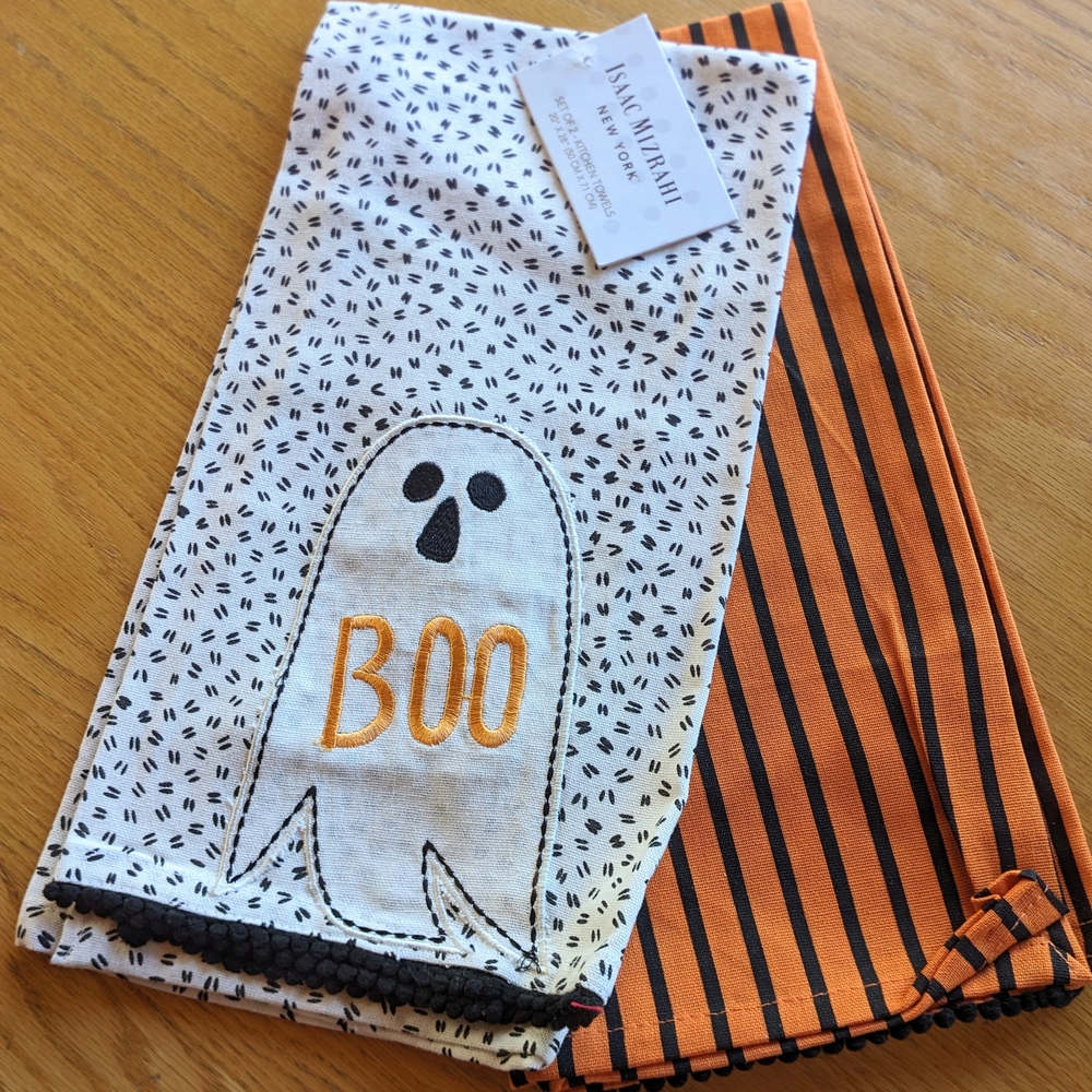 Halloween Ghost and Striped Kitchen Towels